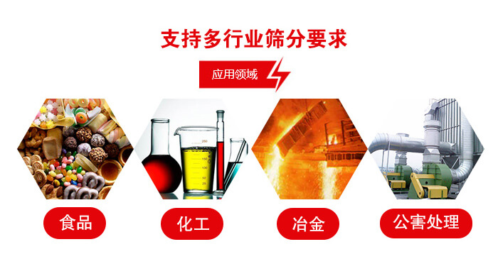 旋振篩適用的行業(yè)：食品行業(yè)，化工行業(yè)，冶金行業(yè)，公害處理等。